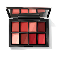 Illustrations of cosmetic products and teenage models in various makeup scenarios, isolated on white background for commercial beauty and skincare concepts.