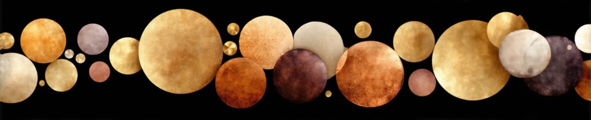 Lunar Eclipse Metallic Paper Flecks on Transparent Surface with Circular Celestial Elements in Minimalist Design for Modern Graphic Artists