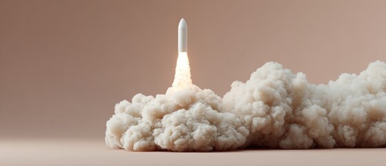 Modern Tech Rocket Liftoff with Powerful Exhaust Plume and Dense Smoke Cloud Symbolizing Innovation and Breakthrough Achievement for Aerospace Marketing
