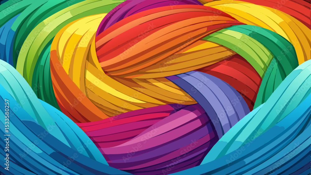 Poster abstract swirling composition of colorful ribbons with gradient hues on transparent background