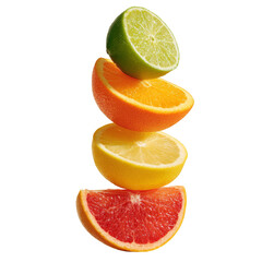 Stacked citrus fruit composition on a white surface showcases vibrancy and freshness