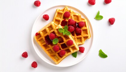 Delicious Waffles Topped with Fresh Raspberries and Raspberry SauceA Sweet Breakfast Treat