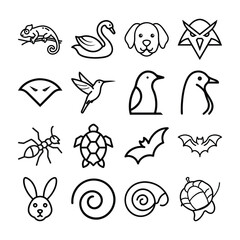 Fototapeta premium A collection of various animal and nature icons in a simple line art style