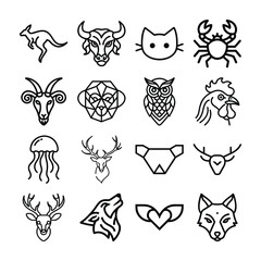 Fototapeta premium Collection of line art animal illustrations featuring various species