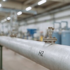 Industrial Hydrogen Fuel Pipeline Close-up Featuring Valve and Pressure Gauges for Sustainable Energy Transition and Engineering Innovation