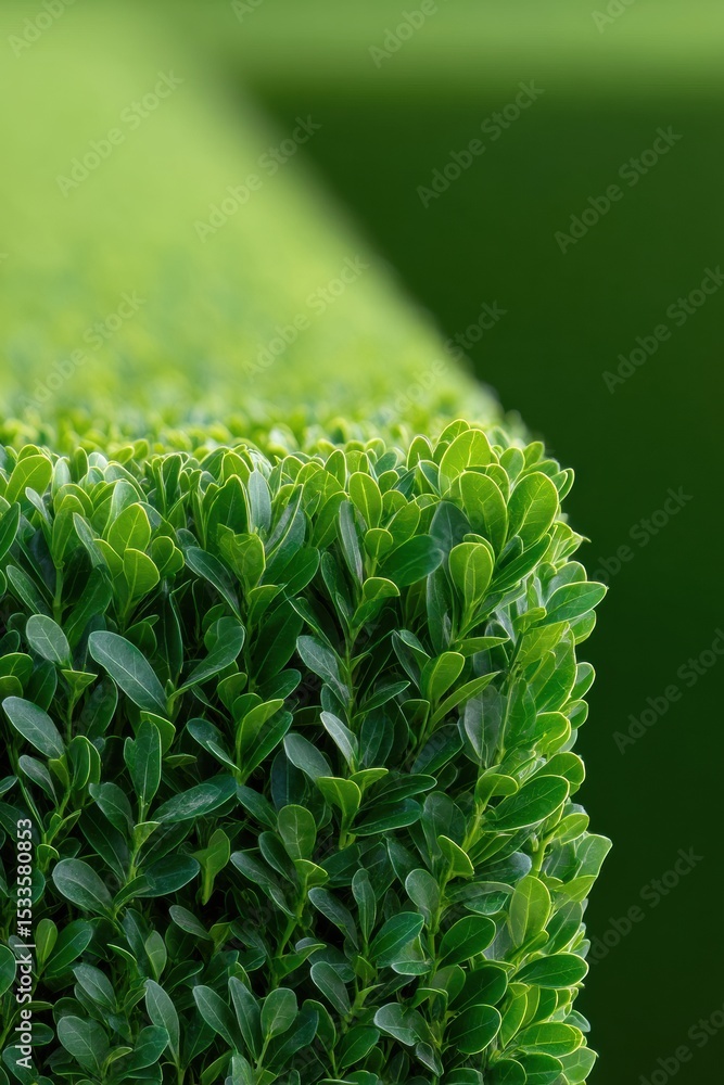 Poster precision manicured hedge fence with geometric edges on lush lawn, symbolizing structure and order i