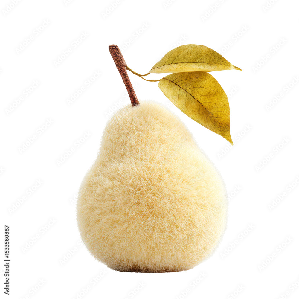 Poster fluffy pear illustration displaying a unique, textured surface on a white backdrop
