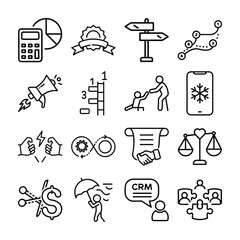 Fototapeta premium A collection of line icons representing various business concepts and processes