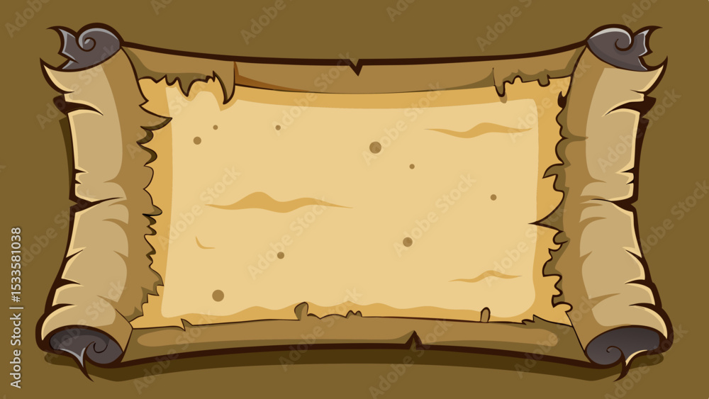Poster cartoon parchment scroll with torn edges on white background ready for text