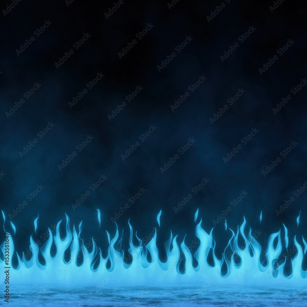 Poster futuristic eternal flame in neon blue flames on dark background with digital glow for tech and enter