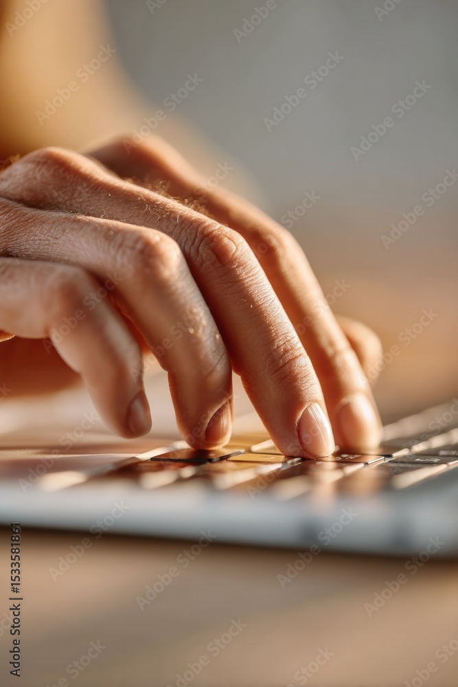 Poster Close-up of hand typing on keyboard with digital error correction marks on screen, highlighting language improvement and digital literacy tools for modern education