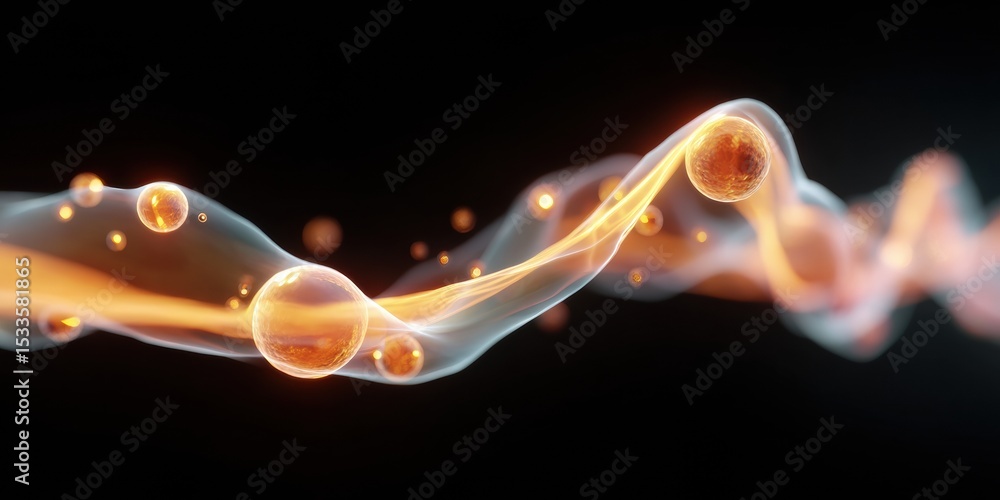 Aufkleber glowing energy wave with floating particles illustrating quantum entanglement and data transmission 