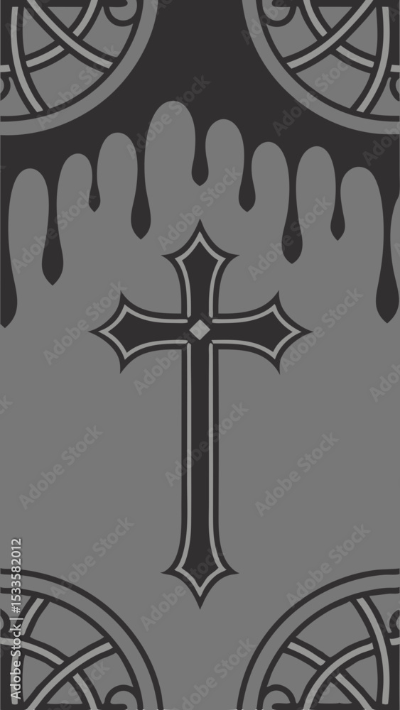 Poster elegant gothic cross design with seamless repeating decorative pattern