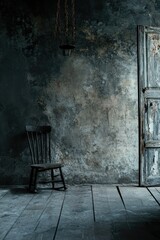 Rustic Wooden Chair in a Dark, Textured Room