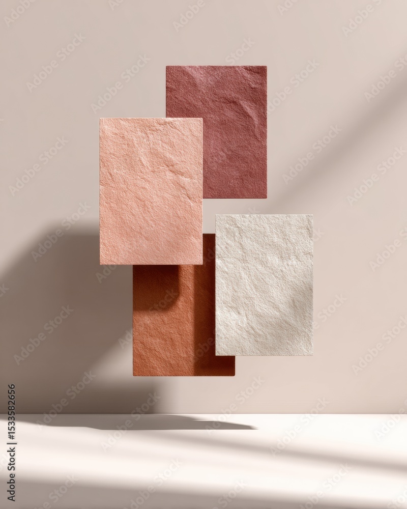Poster minimalist textured paper sheets in earth tones floating on neutral background - sustainable materia