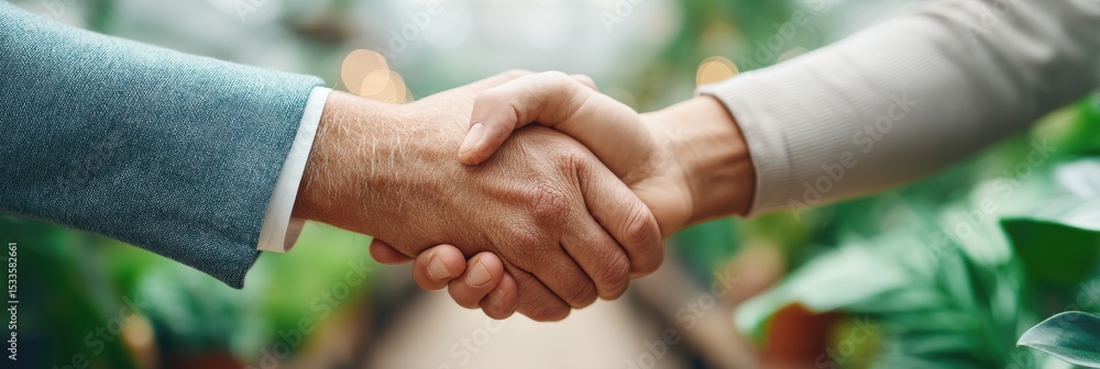 Aufkleber modern business handshake in sustainable setting symbolizing successful partnership and collective b