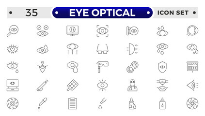 Eye Optical outline icon. Vision and Eye Icon Set. Sight, Optics, Anatomy, and Perception Vector Collection.