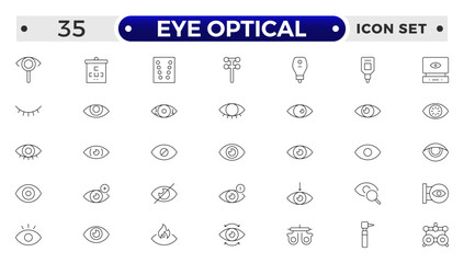 Eye Optical outline icon. Vision and Eye Icon Set. Sight, Optics, Anatomy, and Perception Vector Collection.