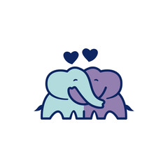 elephant love couple logo illustration