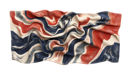 Abstract Swirling Fabric Red Blue and Beige Waves isolated on transparent background