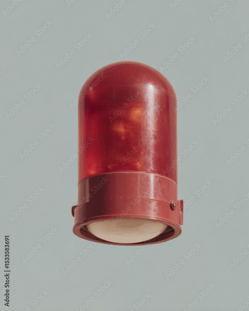 Poster red alert siren emergency warning light with cylindrical beacon design on transparent background for