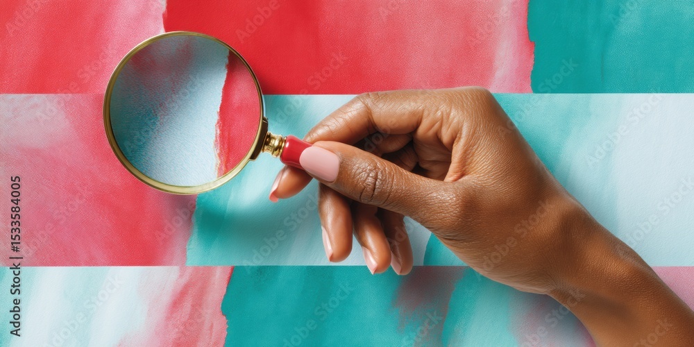 Poster Modern Digital Checklist Examination with Magnifying Glass in Hand Highlighting Vote Counts and Data Analysis for Quality Management and Compliance