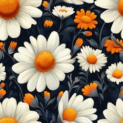 A seamless pattern with magical camomiles, mesmerizing and vibrant. Art Deco meets modern luxury in this minimalist design 