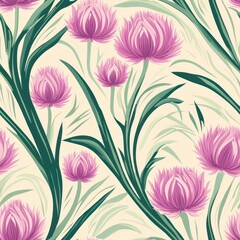A seamless pattern with magical chives, mesmerizing and vibrant. Art Deco meets modern luxury in this minimalist design, soft colors 