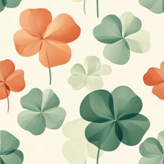 A seamless pattern with magical clovers, mesmerizing and vibrant. Art Deco meets modern luxury in this minimalist design, soft colors