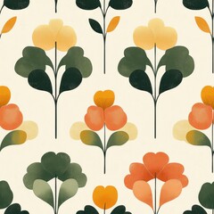 A seamless pattern with magical clovers, mesmerizing and vibrant. Art Deco meets modern luxury in this minimalist design, soft colors 