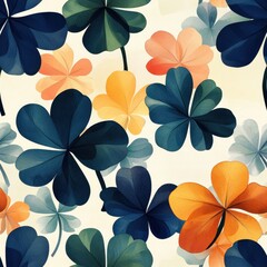 A seamless pattern with magical clovers, mesmerizing and vibrant. Art Deco meets modern luxury in this minimalist design, soft colors