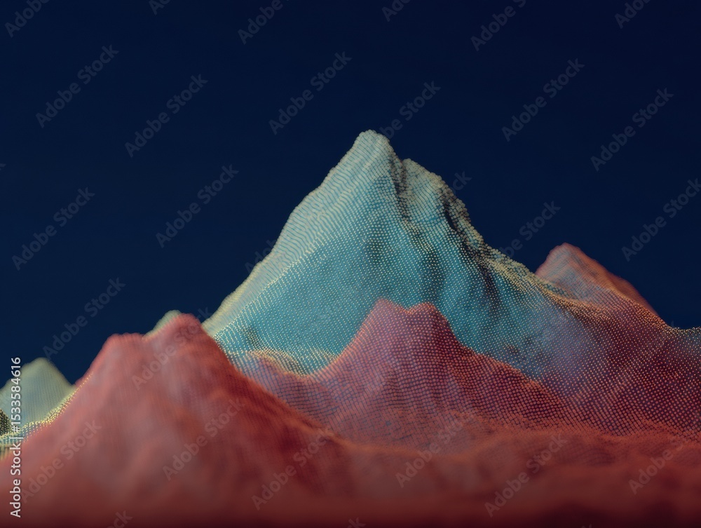 Poster Abstract Data Visualization of Mountain-Like Stock Market Chart with Digital Grid Lines for Investment Analytics and Algorithmic Trading Insights