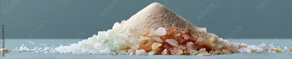 Aufkleber sustainable microplastics pile of mixed fragment plastics on flat surface for environmental campaign