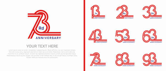 logo anniversary set. red color double line on white background for special event