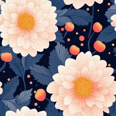 A seamless pattern with magical dahlias, mesmerizing and vibrant. Art Deco meets modern luxury in this minimalist design, soft colors 