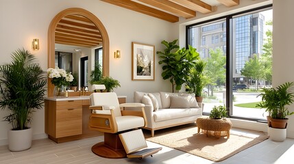 Contemporary grooming space with natural lighting high resolution picture