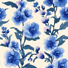 A seamless pattern with magical delphiniums, mesmerizing and vibrant. Art Deco meets modern luxury in this minimalist design, soft colors