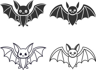 Silhouette Bat Flat Illustration Minimal Spooky Halloween and Gothic Horror Vector Icon
