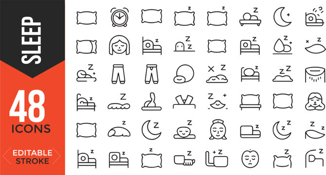 Sleep & Relaxation Icons – Adjustable Line Style | Bedtime Essentials


