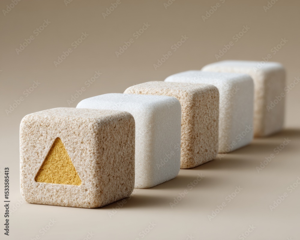 Aufkleber Minimalist Error Correction Concept with Textured Cube Buttons and Warning Symbol Highlighted for Risk Management and System Integrity Monitoring