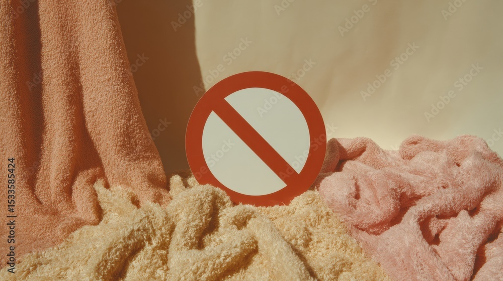 Poster Minimalist Entry Restriction Sign with Bold Diagonal Slash on Textured Soft Fabrics, Modern Visual for Clear No Access Communication and Marketing Use