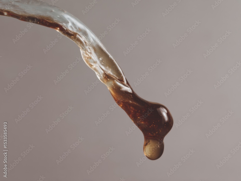 Poster crystal clear water droplet with sharp tip suspended midair on neutral background - minimalist hydra