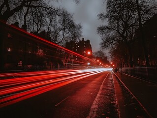 Night city street with streaks of car lights