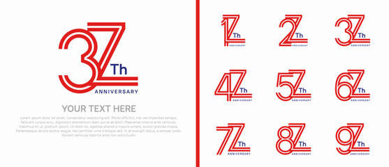 logo anniversary set. red color double line on white background for special event