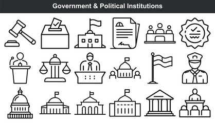 Government political institutions icons set symbols
