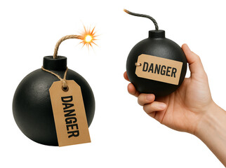 Black Round Bombs with Warning Labels