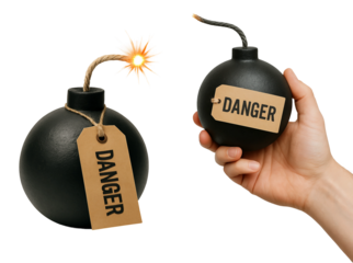 Black Round Bombs with Warning Labels