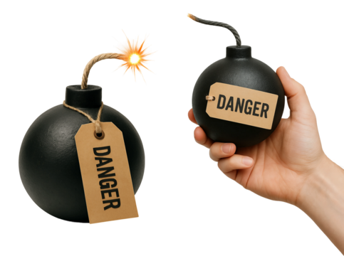 Black Round Bombs with Warning Labels