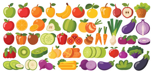 Colorful flat lay of fresh fruits and vegetables