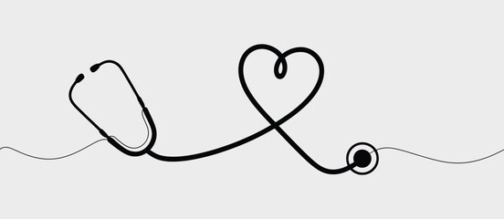 Stethoscope heartbeat line art medical illustration